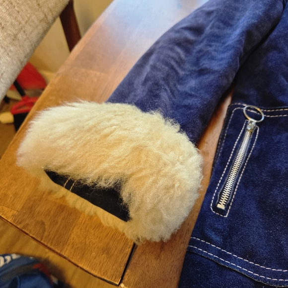 Rare Vintage 60s 70s Blue Velvet Penny Lane Jacket Faux Fur Trim Mod Boho S/M - Picture 2 of 10